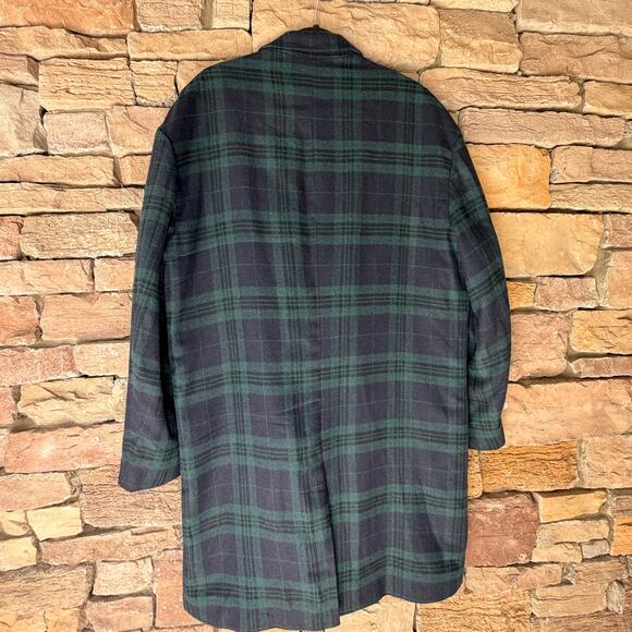 PAISLEY & GRAY XL WOOL TARTAN PLAID NAVY GREEN DOUBLE BREASTED LONG Men OVERCOAT - Picture 4 of 14